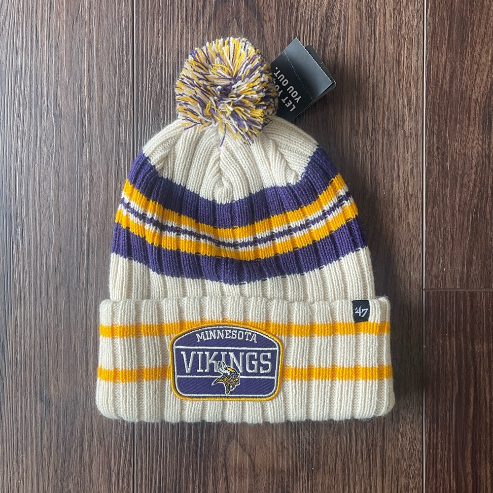 47 Kids Vikings Cream and Purple Beanie